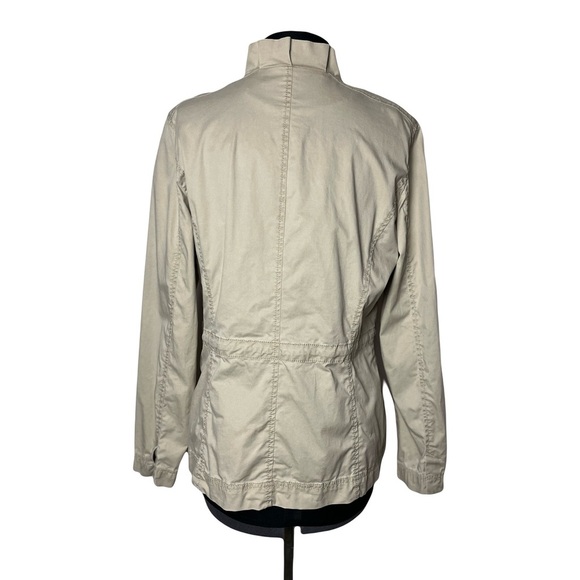 Eileen Fisher | Beige Ruffle Collar Utility Jacket, Large Petite - Picture 4 of 12